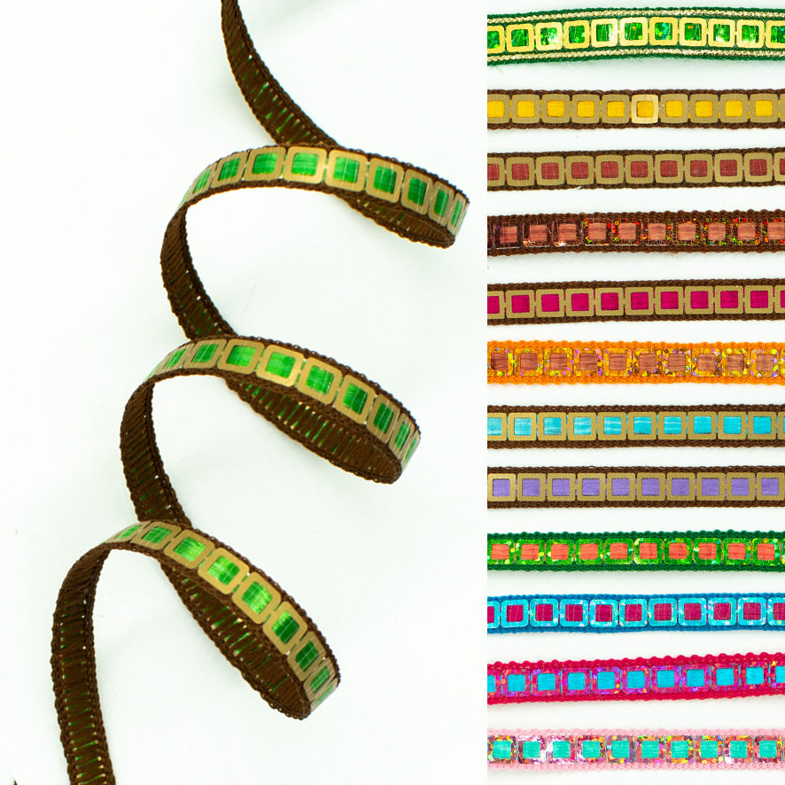 Multicolor Single Square Sequins Trim Embroidered Ribbon