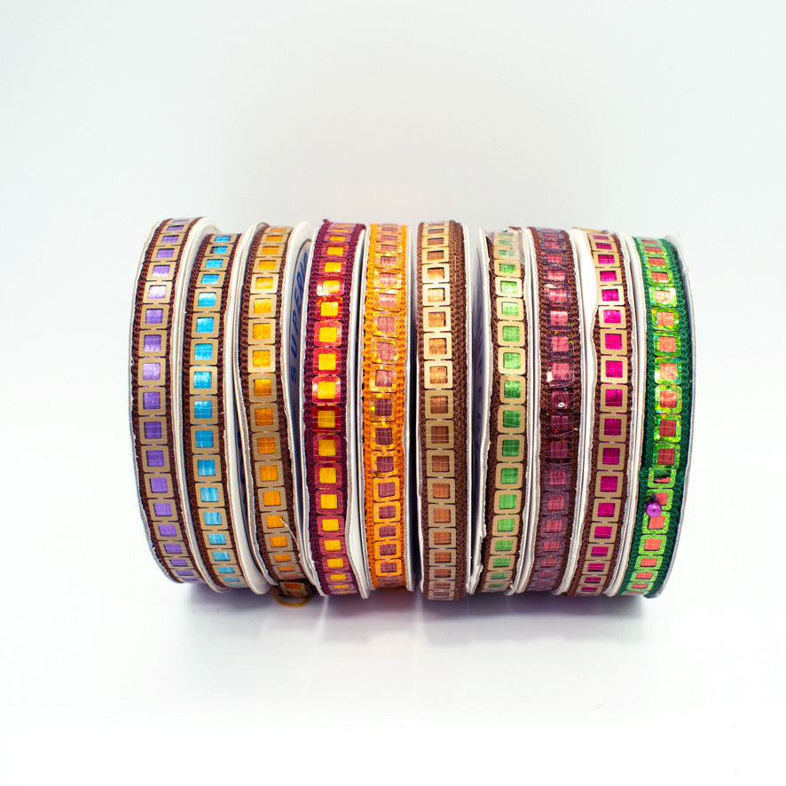Multicolor Single Square Sequins Trim Embroidered Ribbon