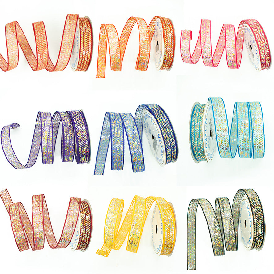 Sequins Embroidered Organza Ribbon-20mm