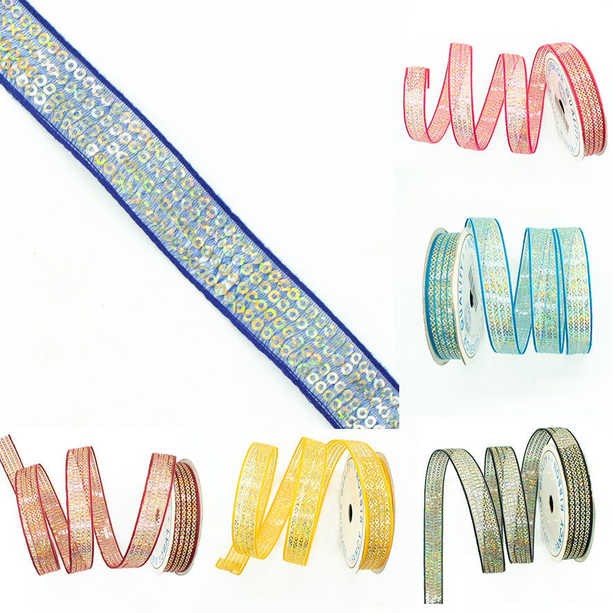 Sequins Embroidered Organza Ribbon-20mm