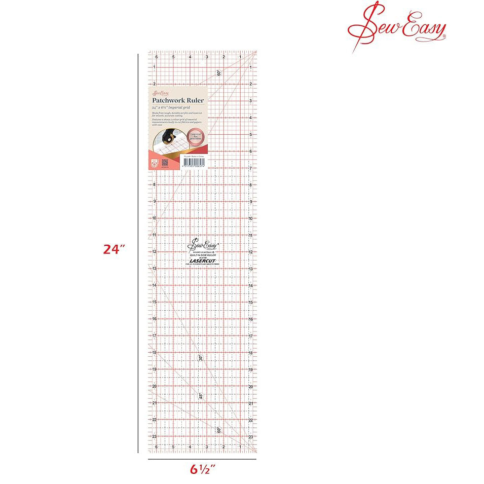 Sew Easy Quilting Patchwork Ruler 24" x 6.5"