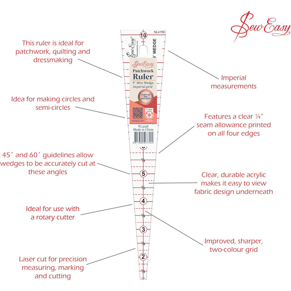 Sew Easy Triangle Mini Wedge Ruler 9 Degree 9