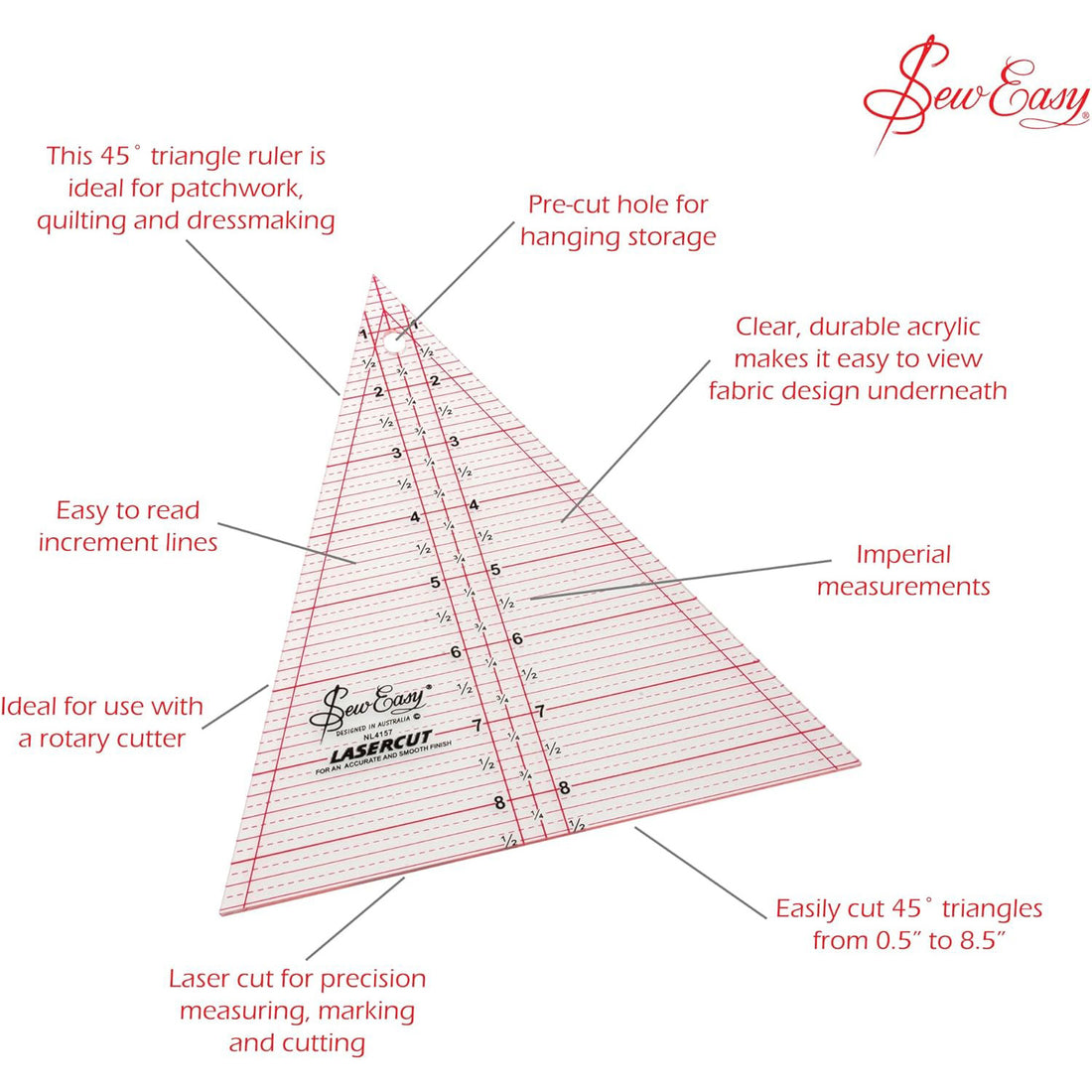 Sew Easy Quilting Patchwork Triangle Ruler 7" x 7.5"