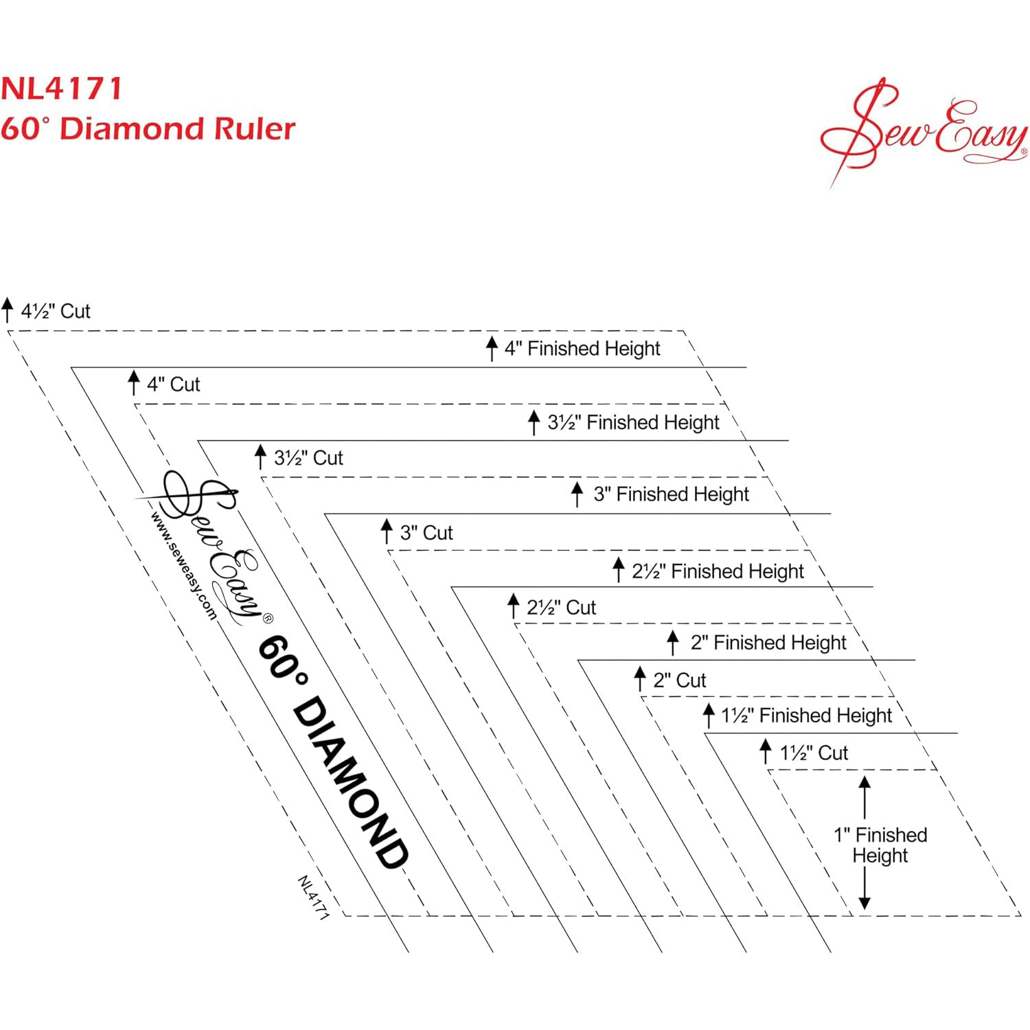 Sew Easy Multi Size Diamond Patchwork Template Quilting Ruler