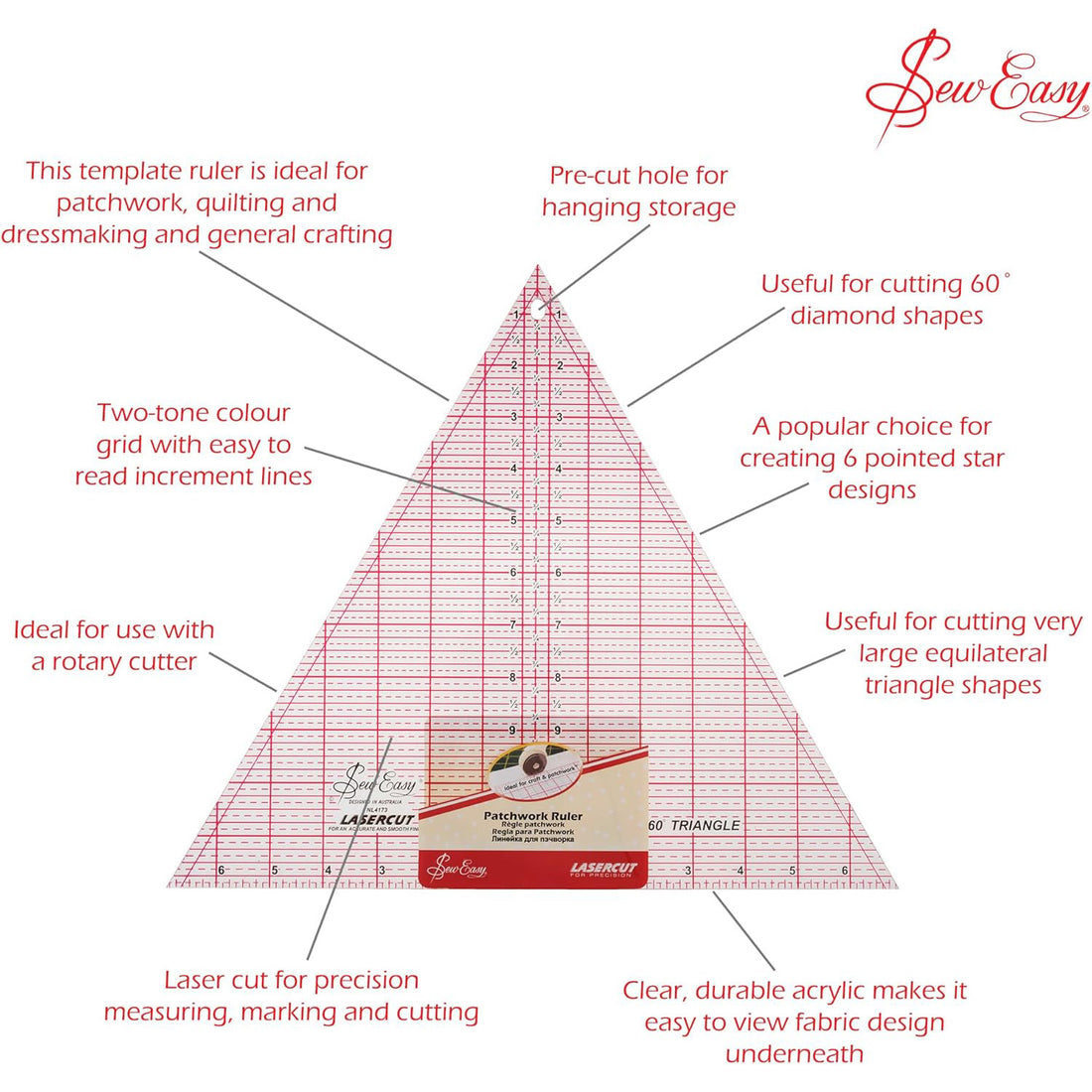 Sew Easy Quilting Patchwork Triangle Ruler 60 Degree 12"x13.87"