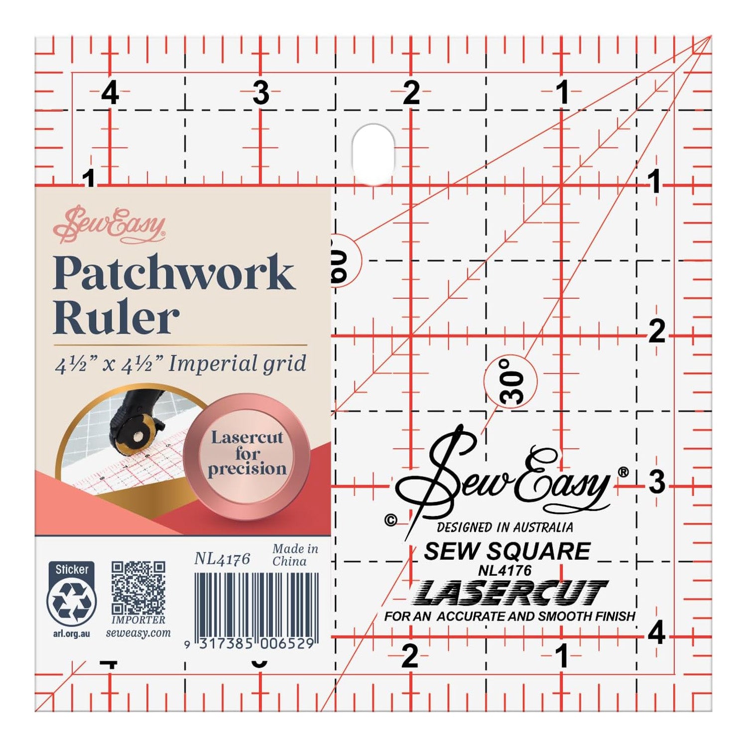 Sew Easy Quilting Patchwork Square Ruler 4.5" x 4.5"