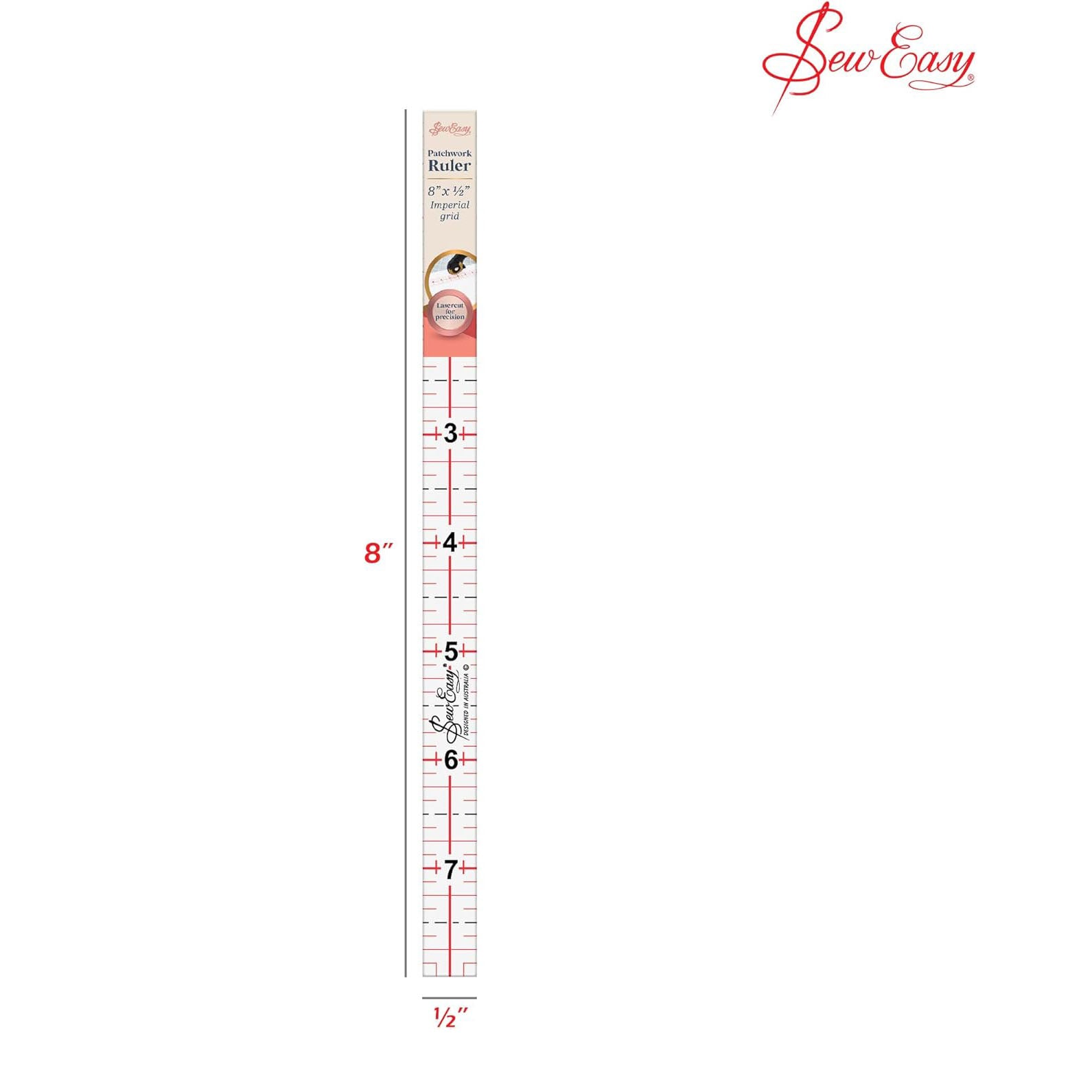 Sew Easy Quilting Patchwork Ruler 8" x 0.5" Imperial