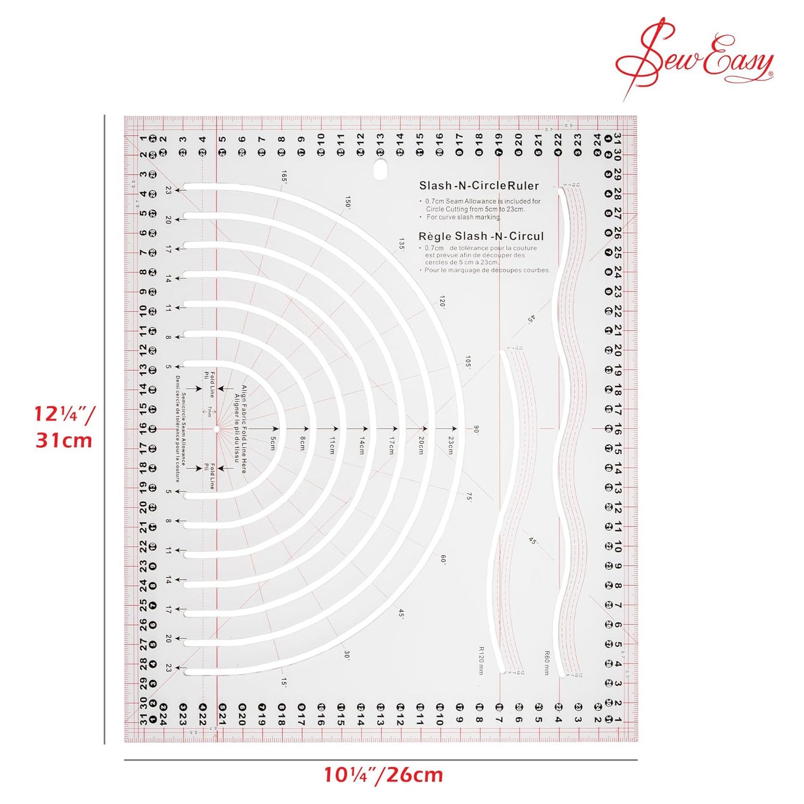 Sew Easy Circle Slash N Ruler 26cm x 32 cm Curve Slash Marking