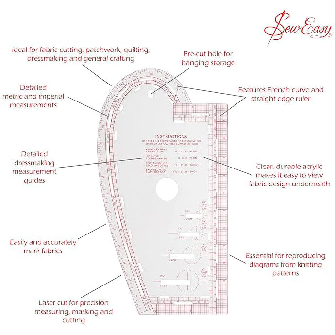 Sew Easy Curve Versatile Pattern Making Ruler 35cm x 18cm