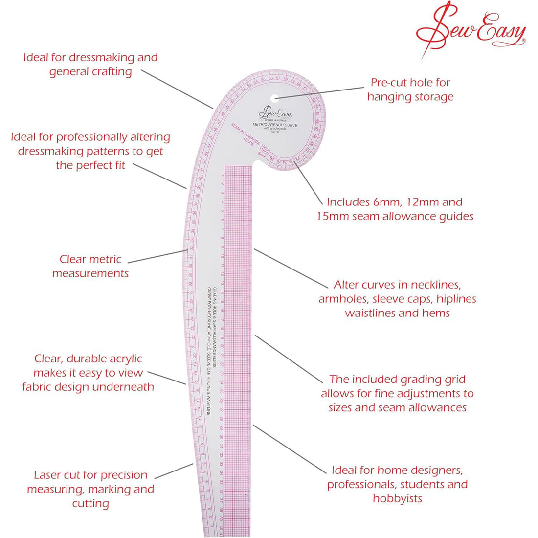 Sew Easy French Curve Metric With Grading Rule