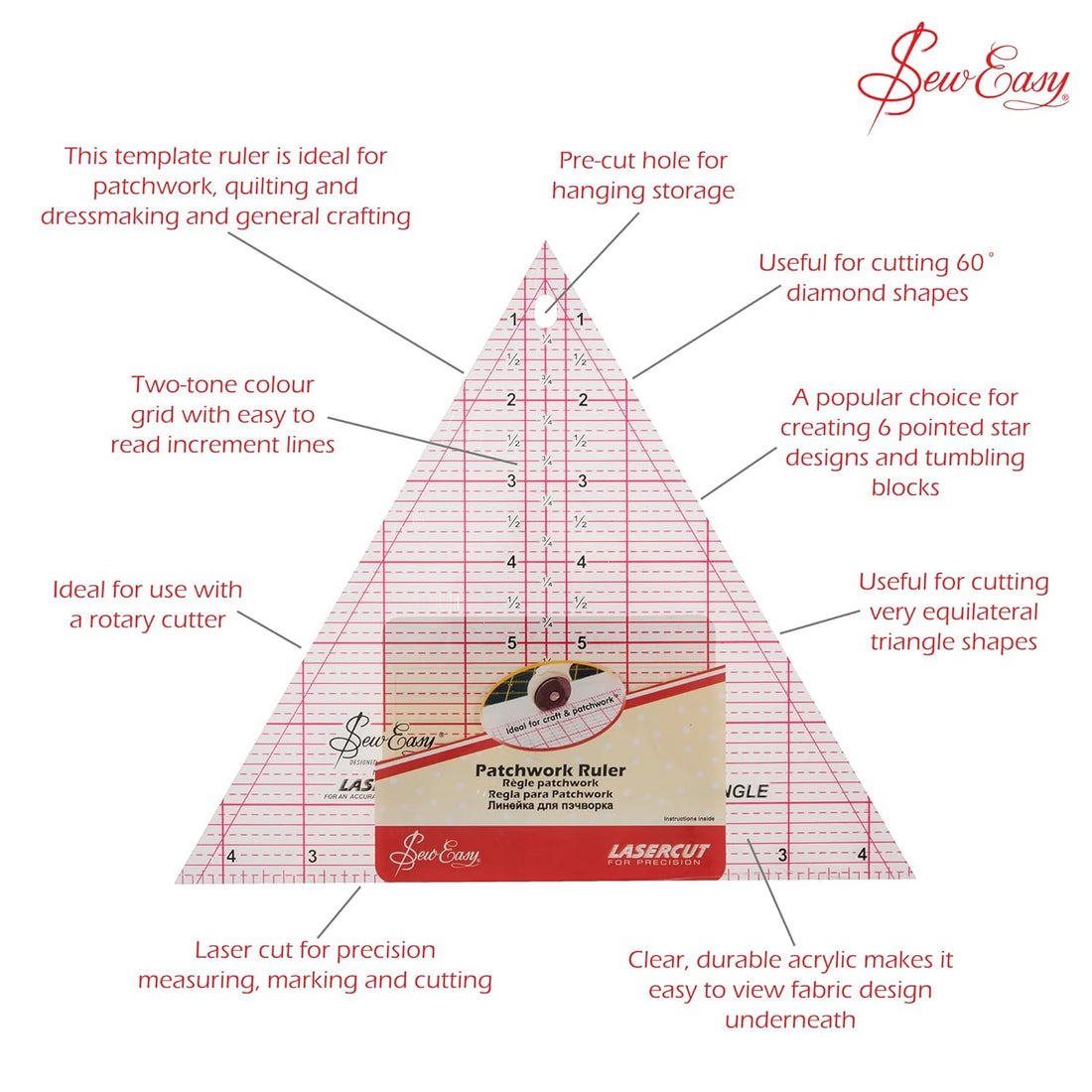 Sew Easy Quilting Patchwork Triangle Ruler 60 Degree 8" x 9.25"