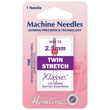 Hemline Klasse Sewing Machine Needles Twin-Stretch 75/2.5mm - 1 Per Cassette