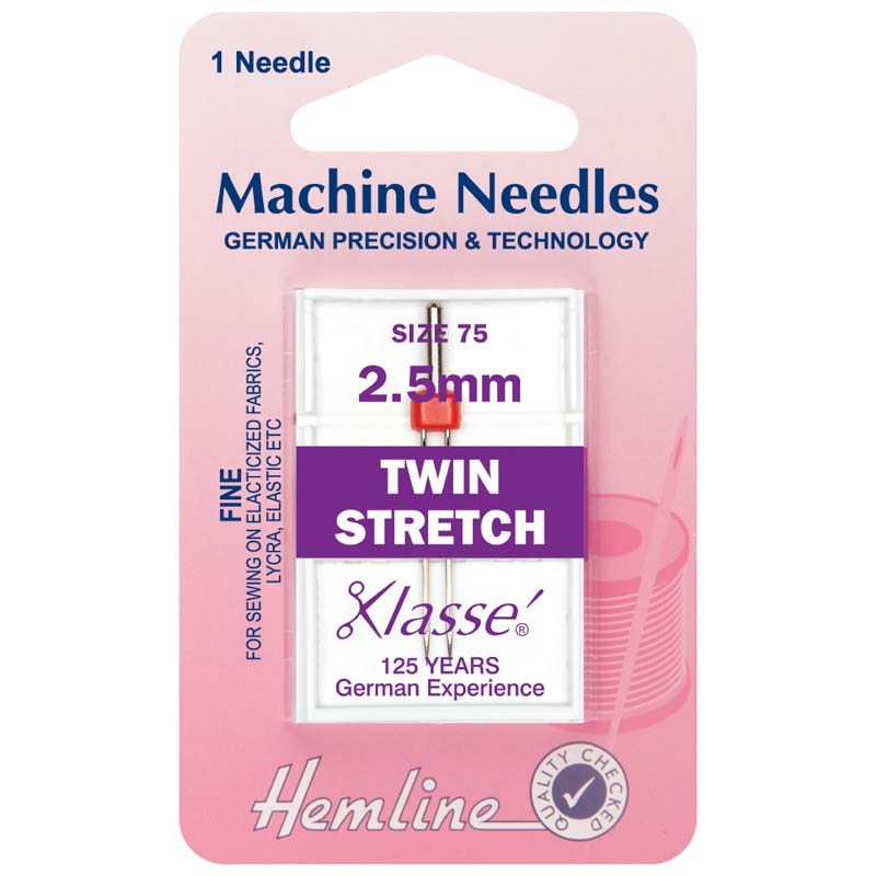 Hemline Klasse Sewing Machine Needles Twin-Stretch 75/2.5mm - 1 Per Cassette