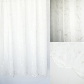 Versailles Collection Embroidered Curtaining Sheers Design-1 White & Silver Vines