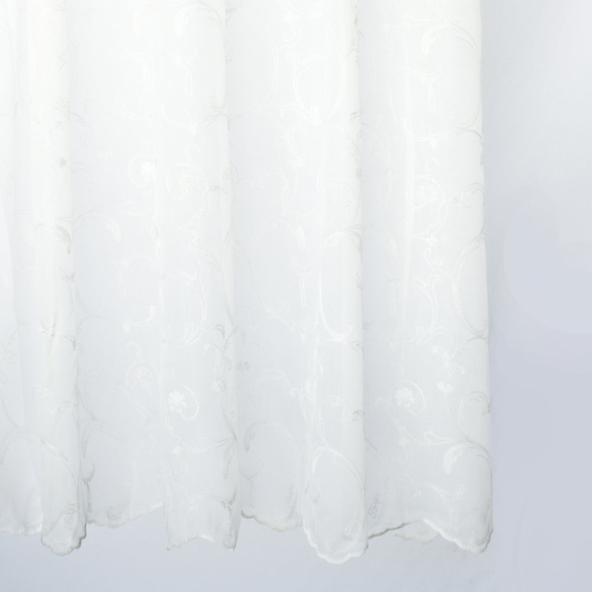 Versailles Collection Embroidered Curtaining Sheers Design-1 White & Silver Vines