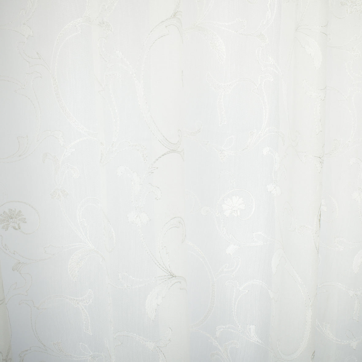 Versailles Collection Embroidered Curtaining Sheers Design-1 White & Silver Vines