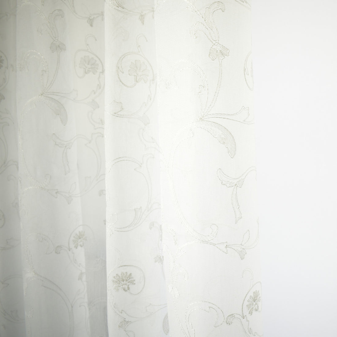 Versailles Collection Embroidered Curtaining Sheers Design-1 White & Silver Vines