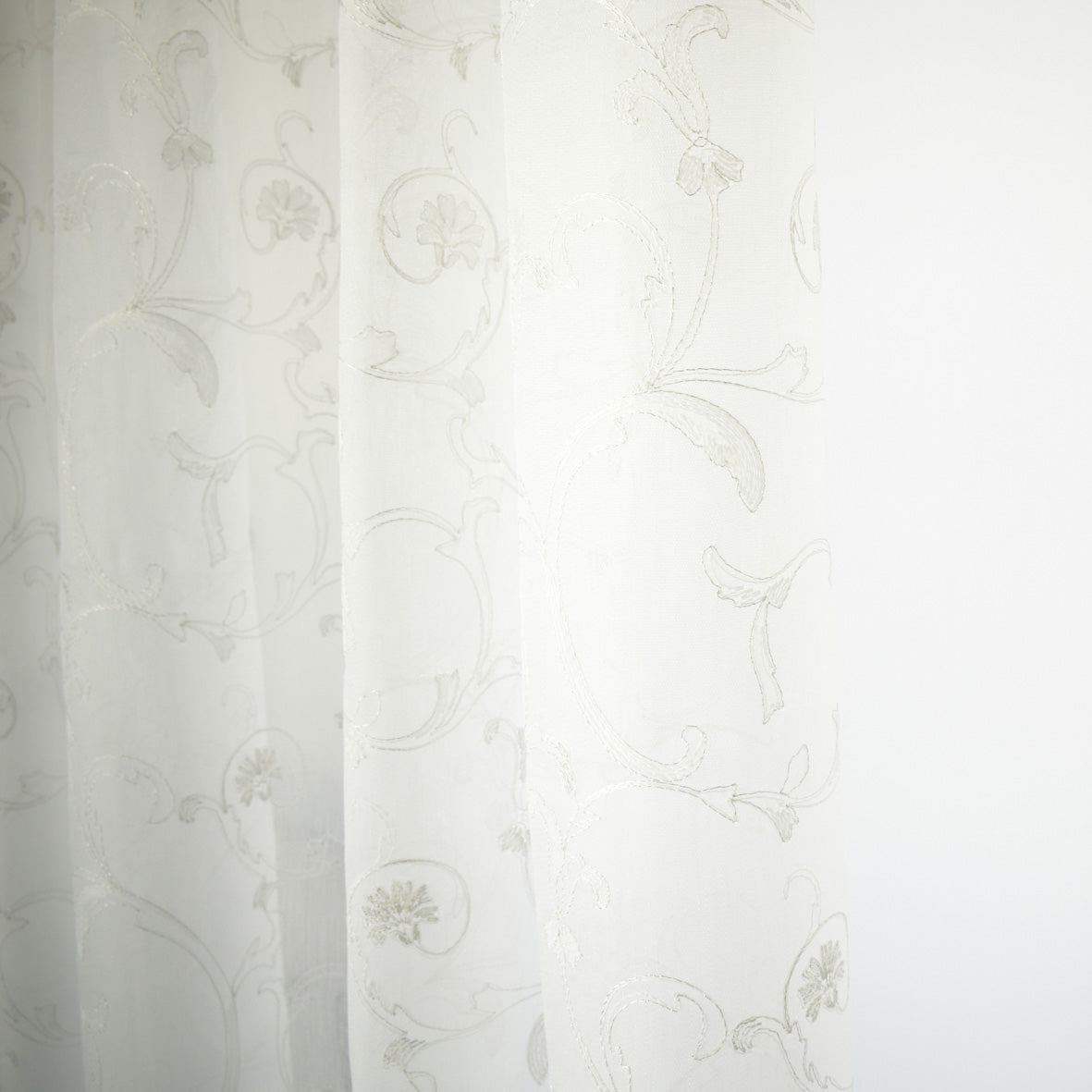 Versailles Collection Embroidered Curtaining Sheers Design-1 White & Silver Vines