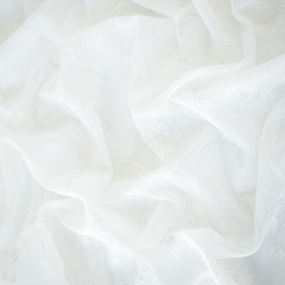 Versailles Collection Embroidered Curtaining Sheers Design-1 White & Silver Vines