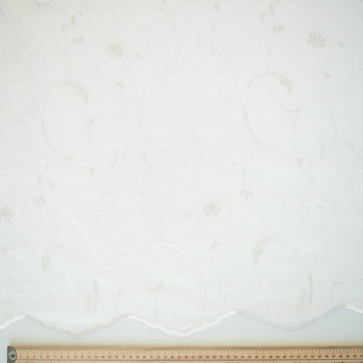 Versailles Collection Embroidered Curtaining Sheers Design-1 White & Silver Vines