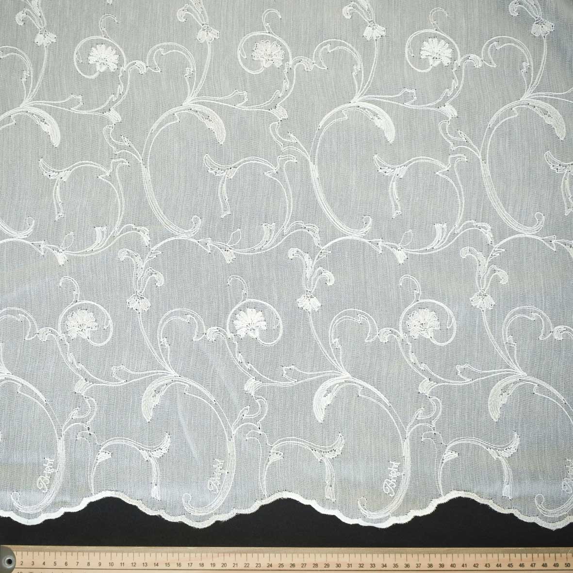 Versailles Collection Embroidered Curtaining Sheers Design-1 White & Silver Vines