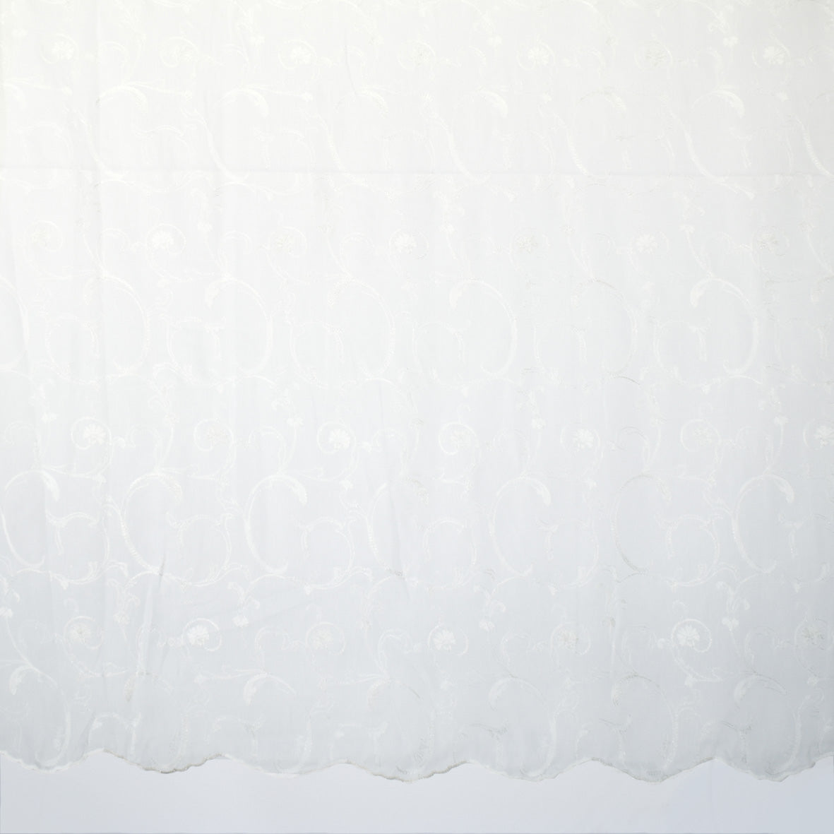 Versailles Collection Embroidered Curtaining Sheers Design-1 White & Silver Vines