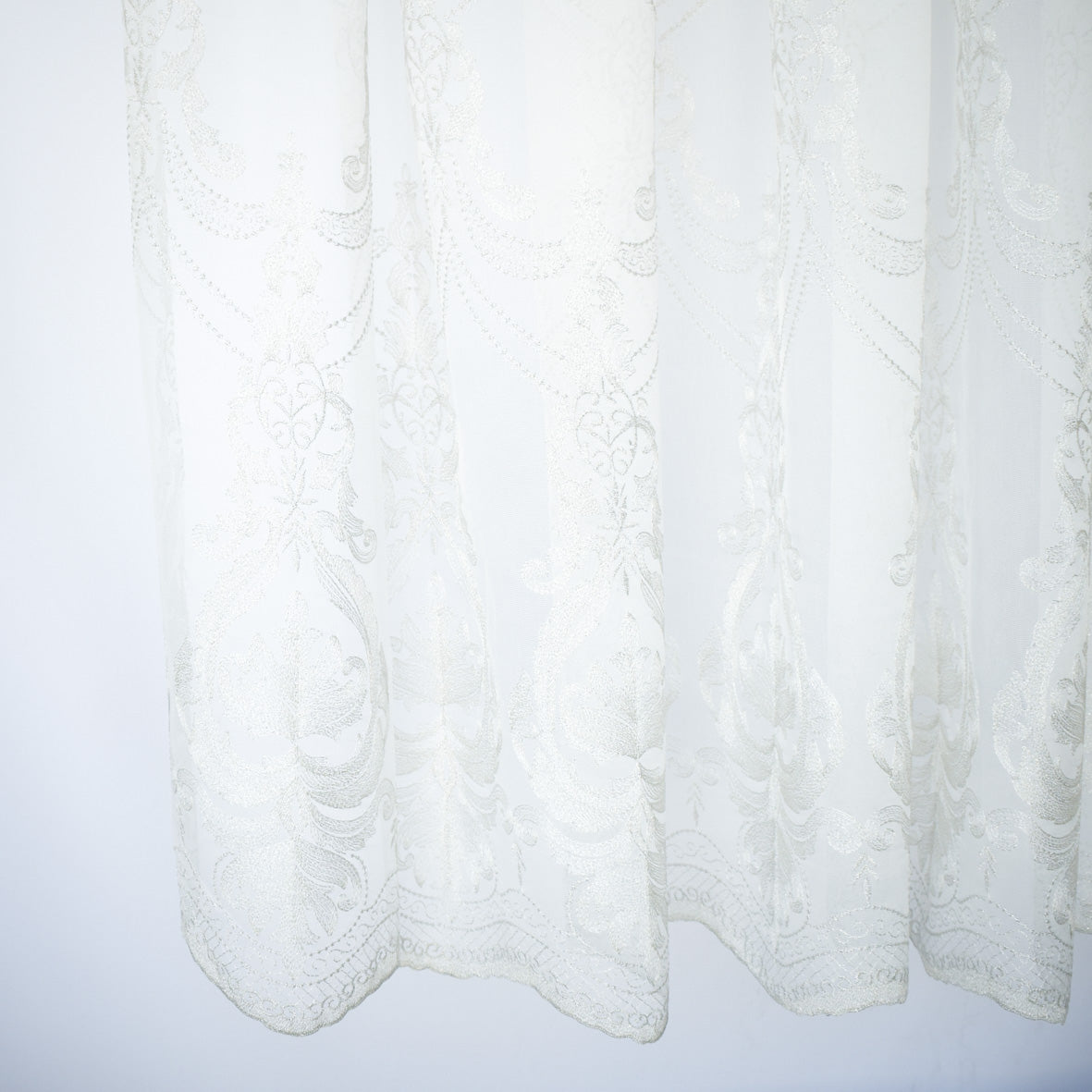 Versailles Collection Embroidered Curtaining Sheers Design-4 Silver Baroque Lace Border