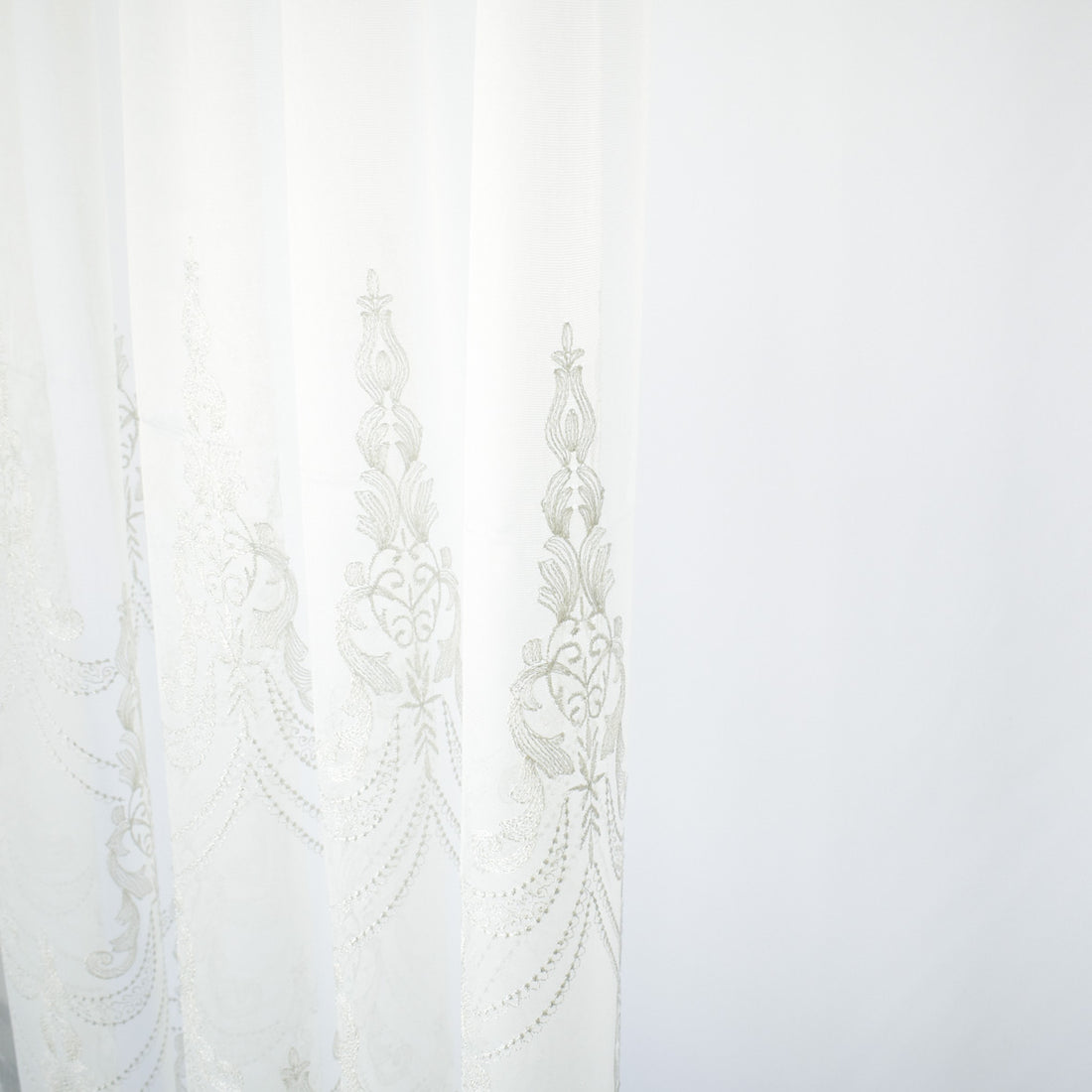 Versailles Collection Embroidered Curtaining Sheers Design-4 Silver Baroque Lace Border