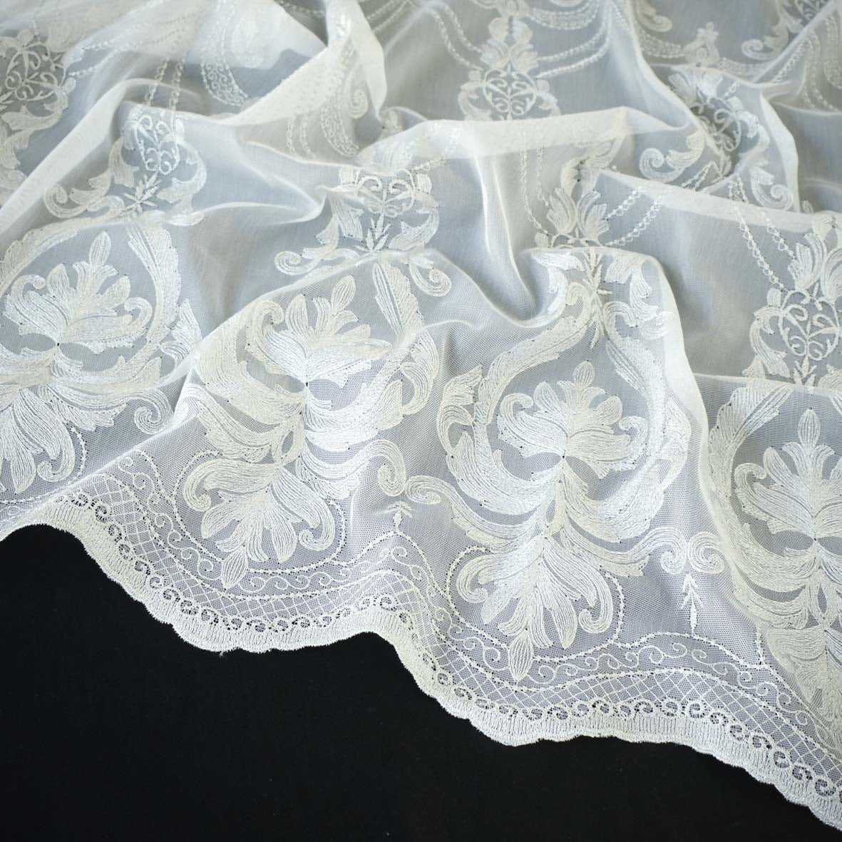 Versailles Collection Embroidered Curtaining Sheers Design-4 Silver Baroque Lace Border