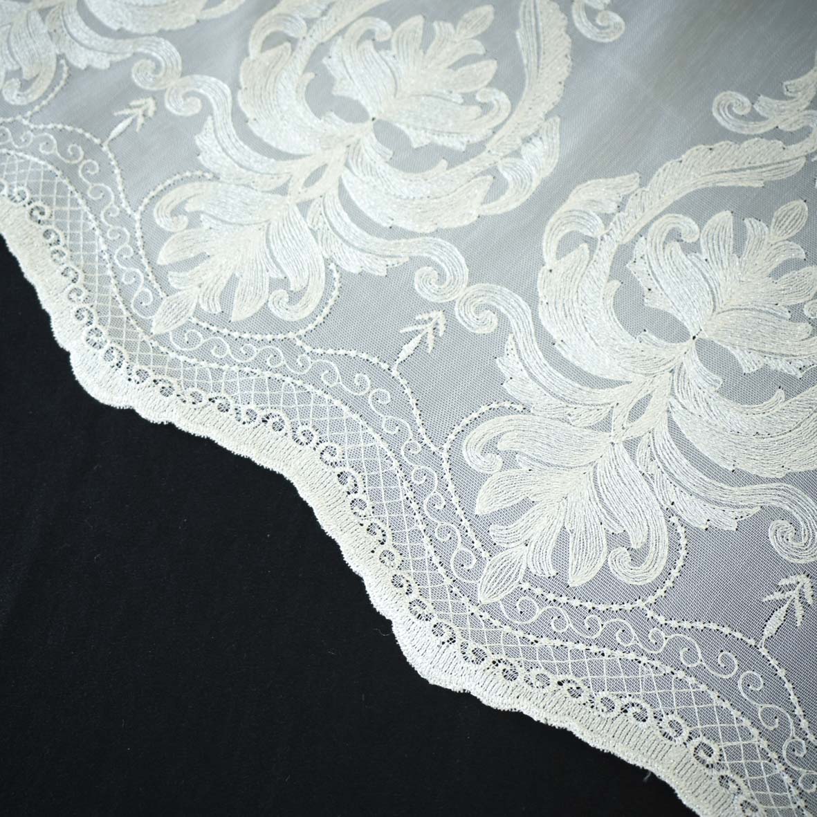 Versailles Collection Embroidered Curtaining Sheers Design-4 Silver Baroque Lace Border