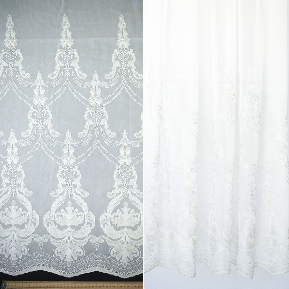 Versailles Collection Embroidered Curtaining Sheers Design-4 Silver Baroque Lace Border