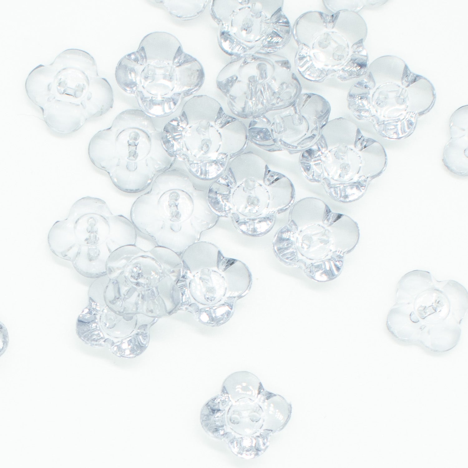 2 Hole Shiny Clear Flower Button 13mm
