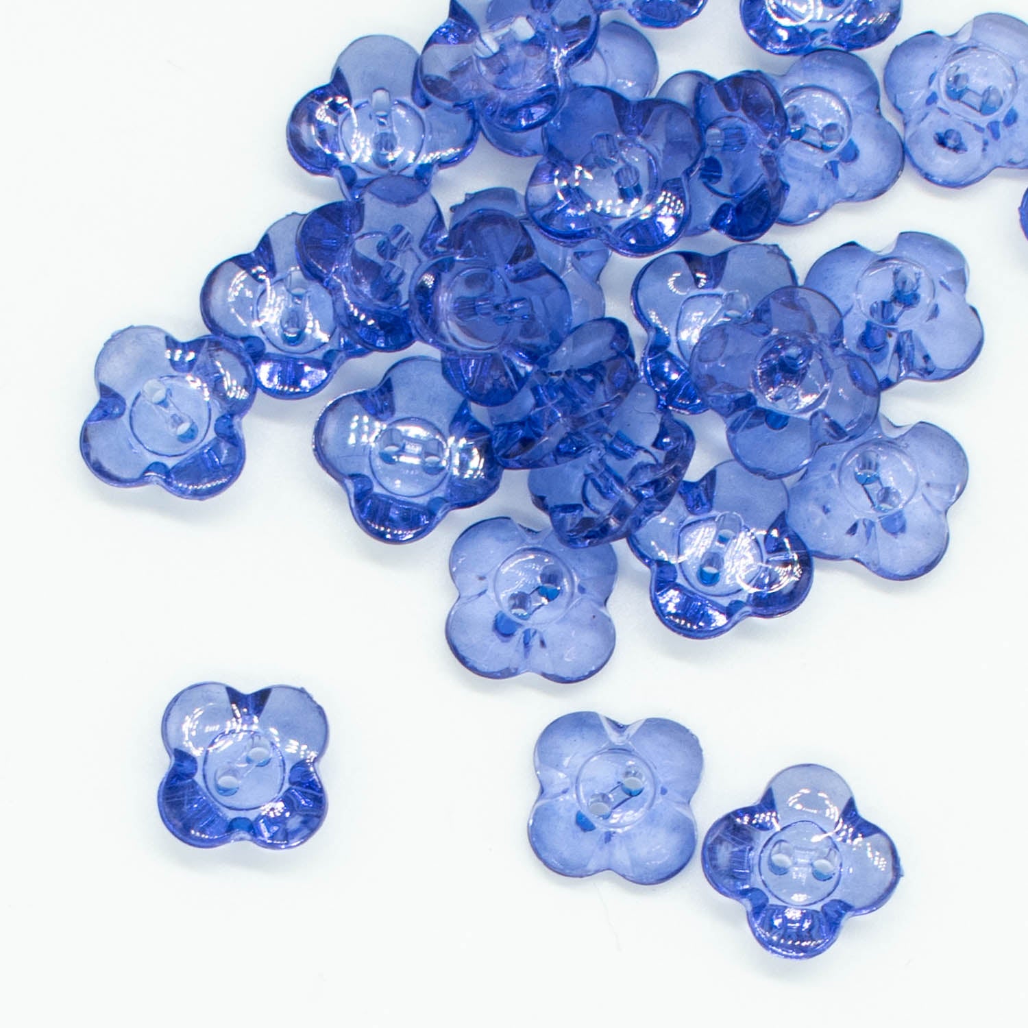 2 Hole Shiny Clear Flower Button 13mm