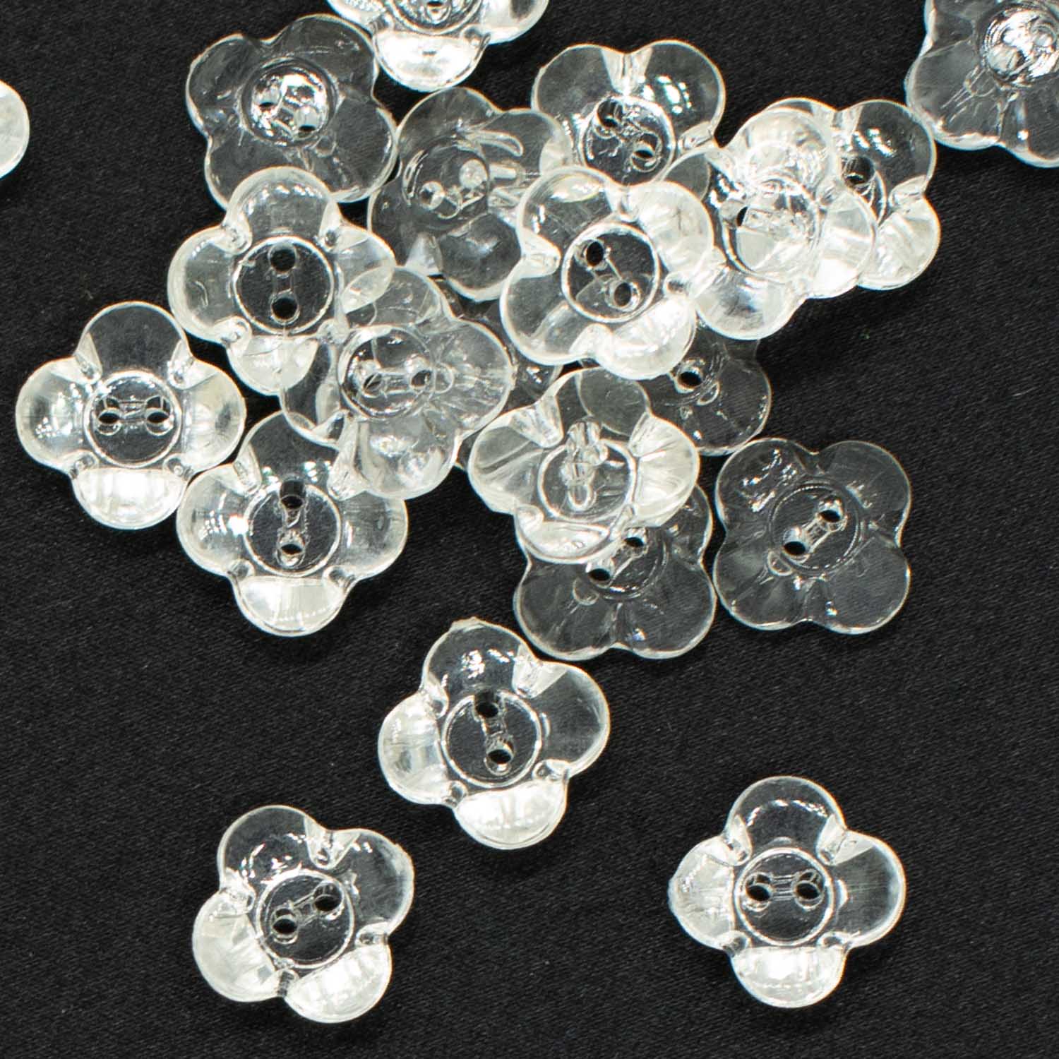 2 Hole Shiny Clear Flower Button 13mm