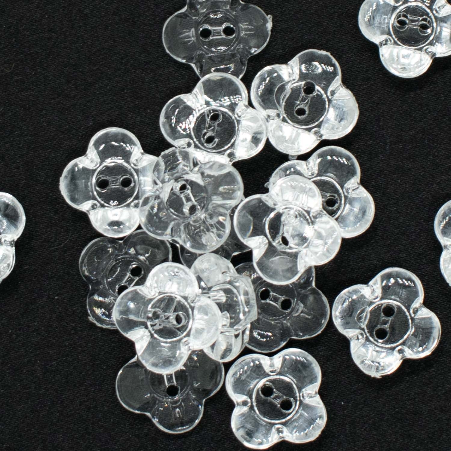 2 Hole Shiny Clear Flower Button 13mm