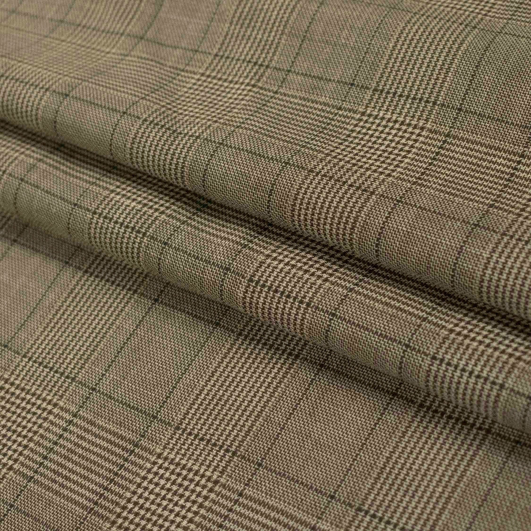 Prince of Wales Check Printed Shirting Design-22 Beige Glen Plaid