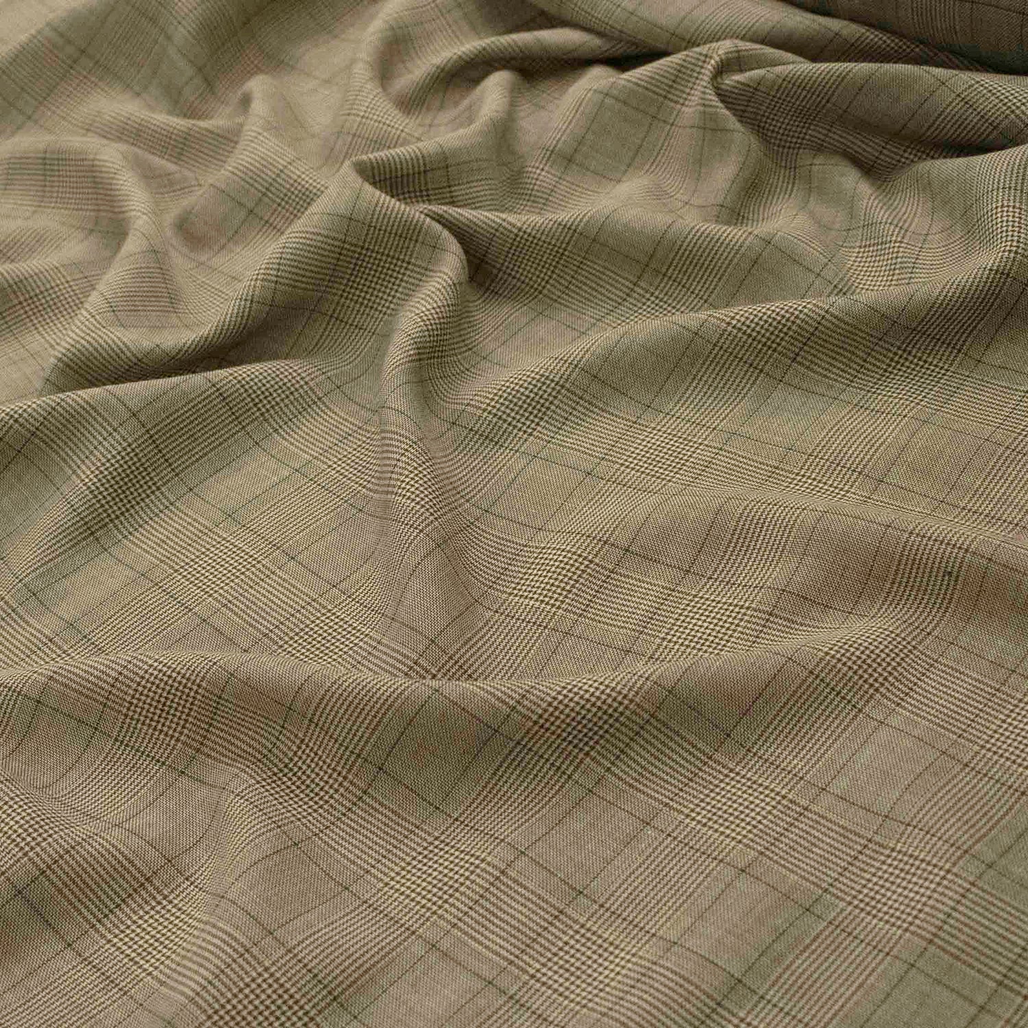 Prince of Wales Check Printed Shirting Design-22 Beige Glen Plaid