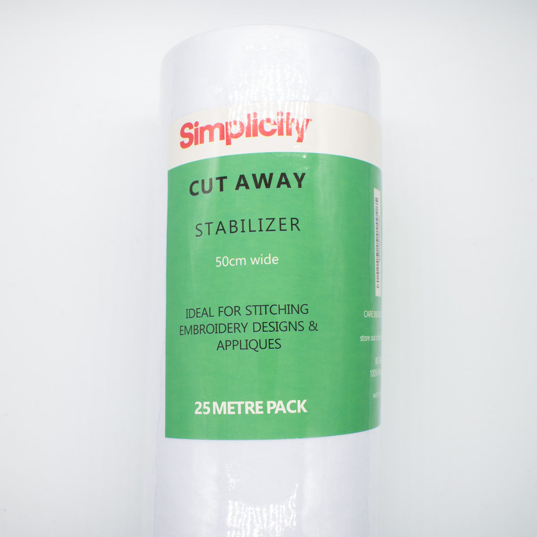 Simplicity Cutaway Medium Weight Embroidery Stabiliser 25M Roll