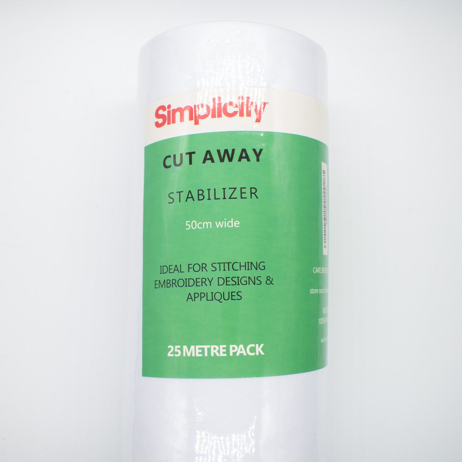Simplicity Cutaway Medium Weight Embroidery Stabiliser 25M Roll