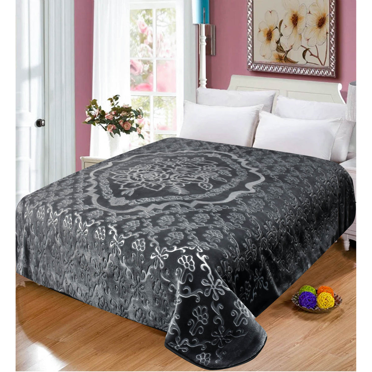 Slumber Embossed Luxury 5KG Mink Blanket Dark Grey Homecraft Textiles