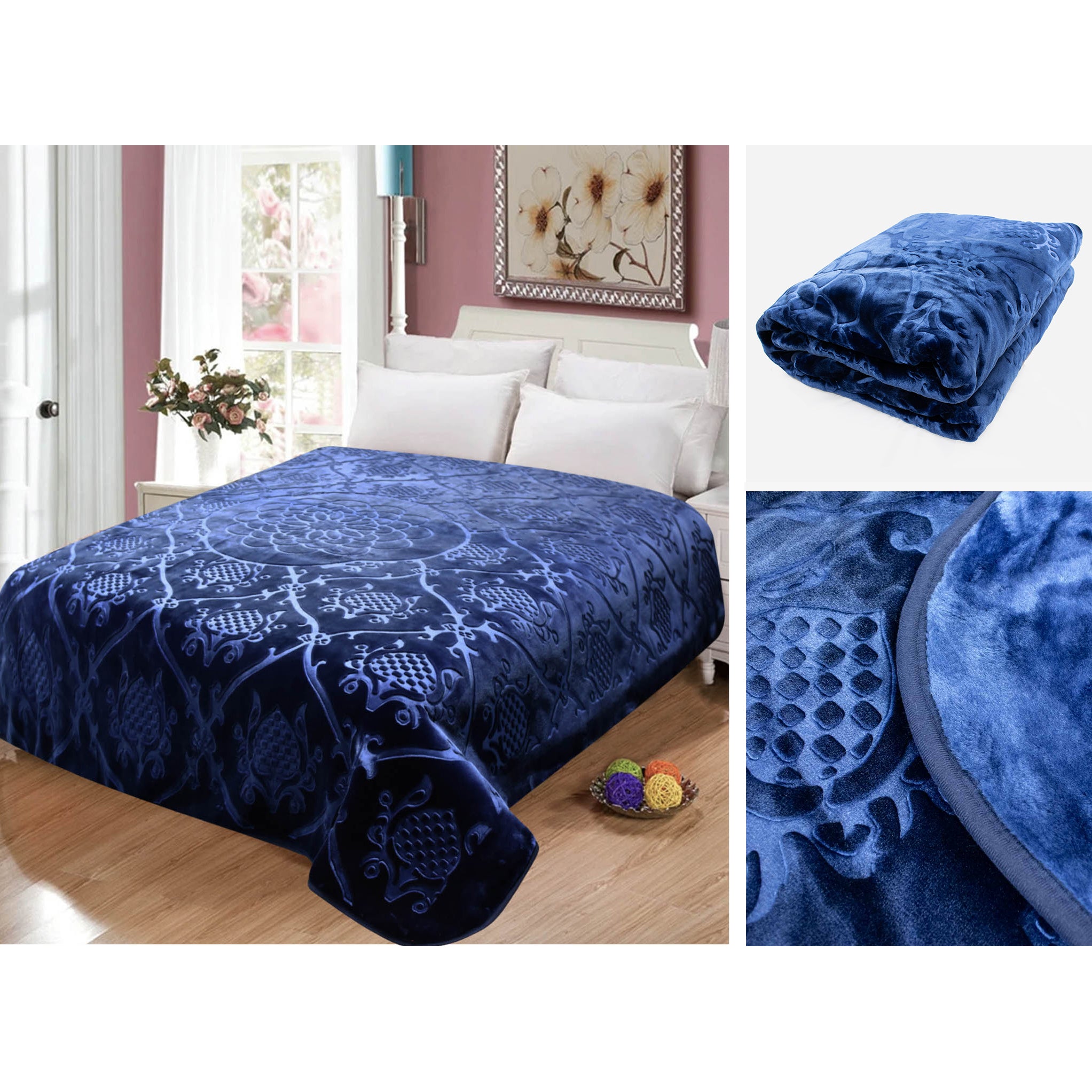 Slumber Embossed Luxury 5KG Mink Blanket Navy