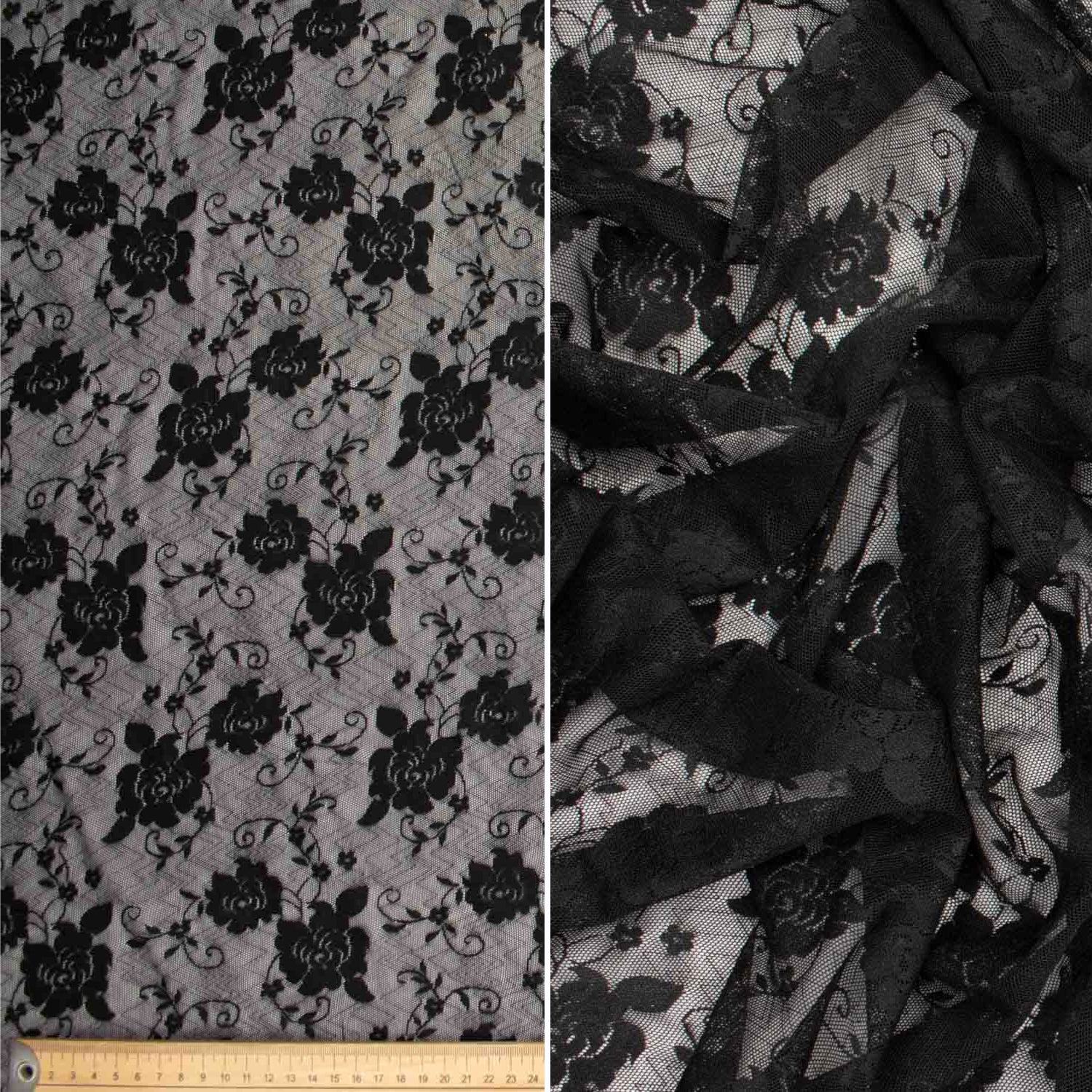 Soft Stretch Lace Design-39722 Floral Vines on Wave