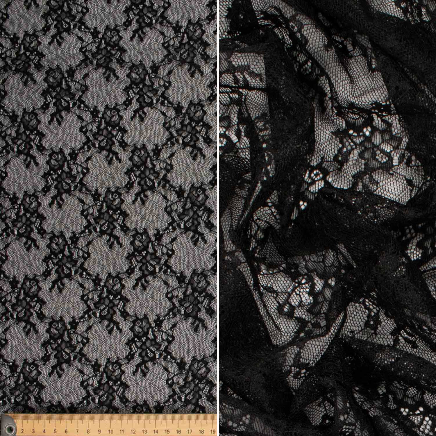 Soft Stretch Lace Design-39734 Small Floral on Geometric