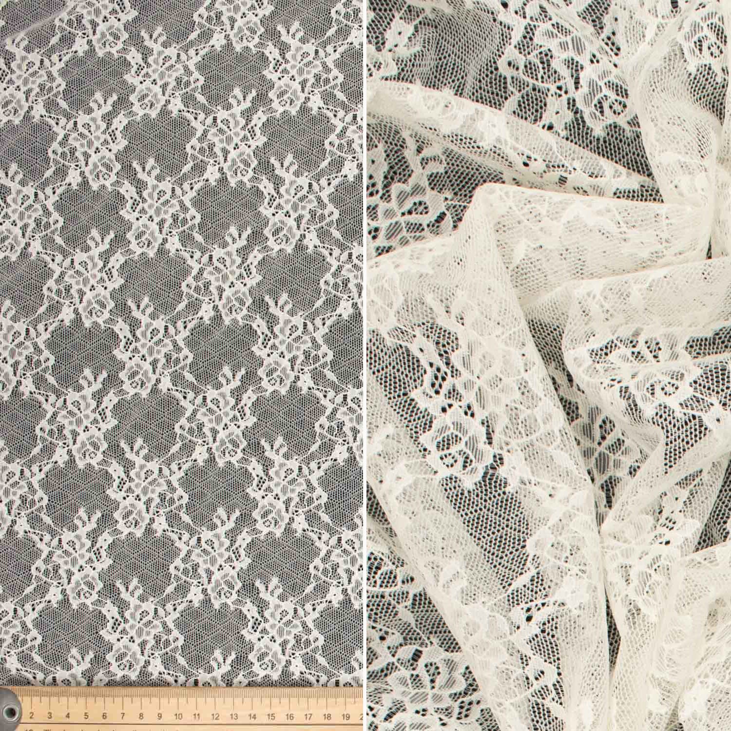 Soft Stretch Lace Design-39734 Small Floral on Geometric