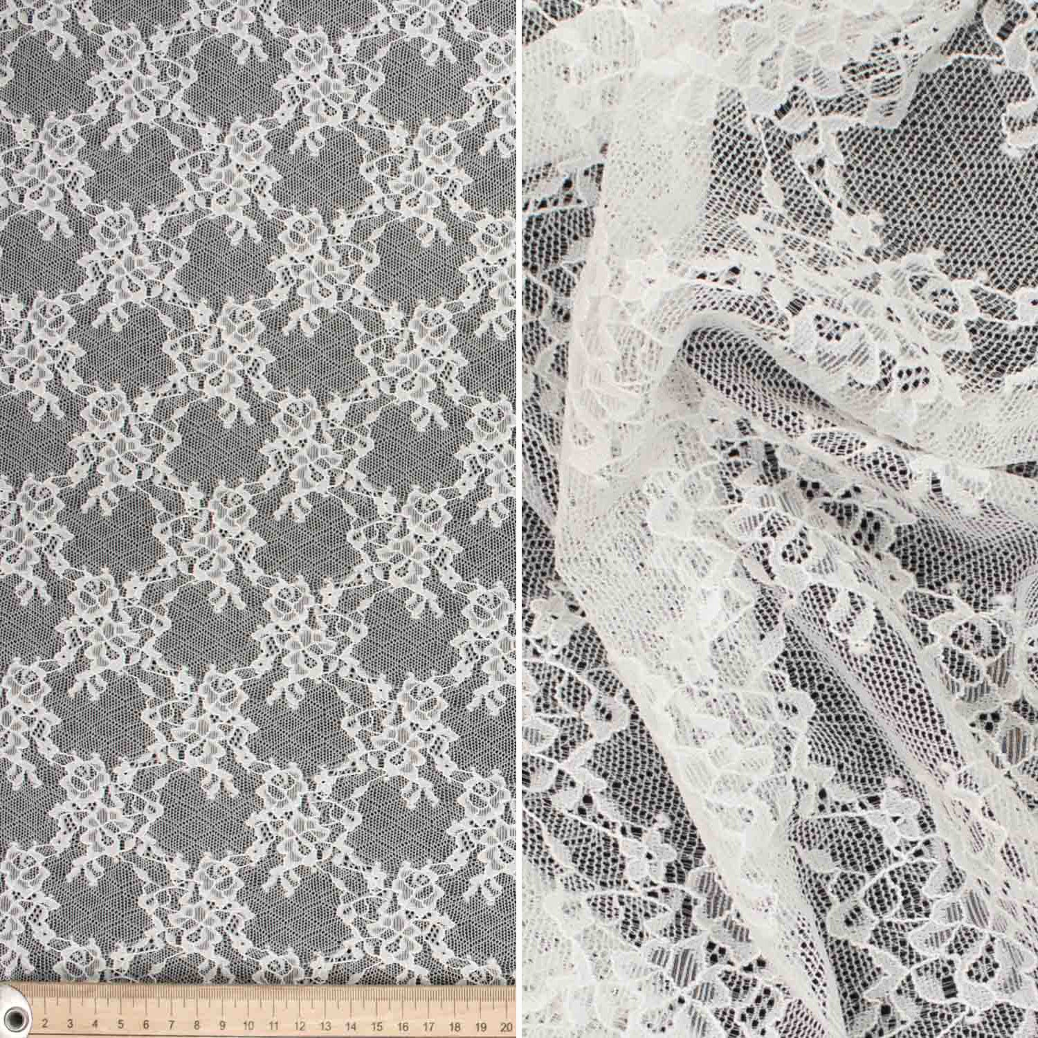 Soft Stretch Lace Design-39734 Small Floral on Geometric