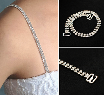 Silver Shiny Diamante Shoulder Chain Replacement Bra Strap 2pcs