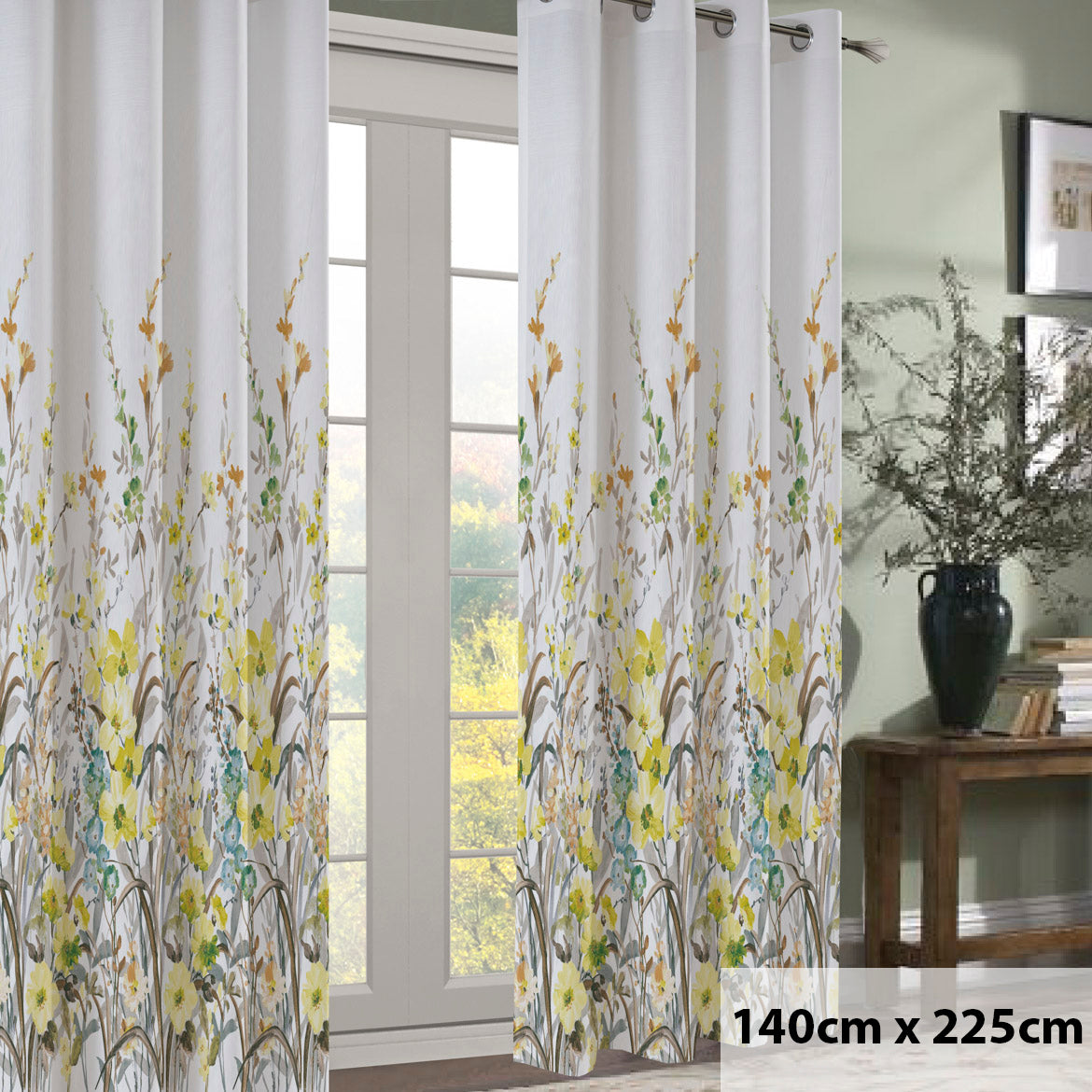 Spring Meadow Floral Printed Ready to Hang Eyelet Curtain