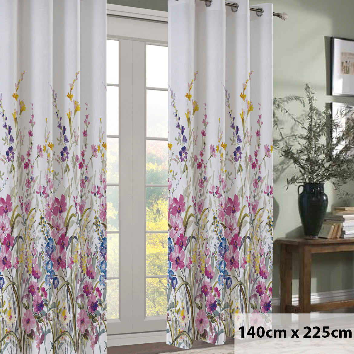 Spring Meadow Floral Printed Ready to Hang Eyelet Curtain