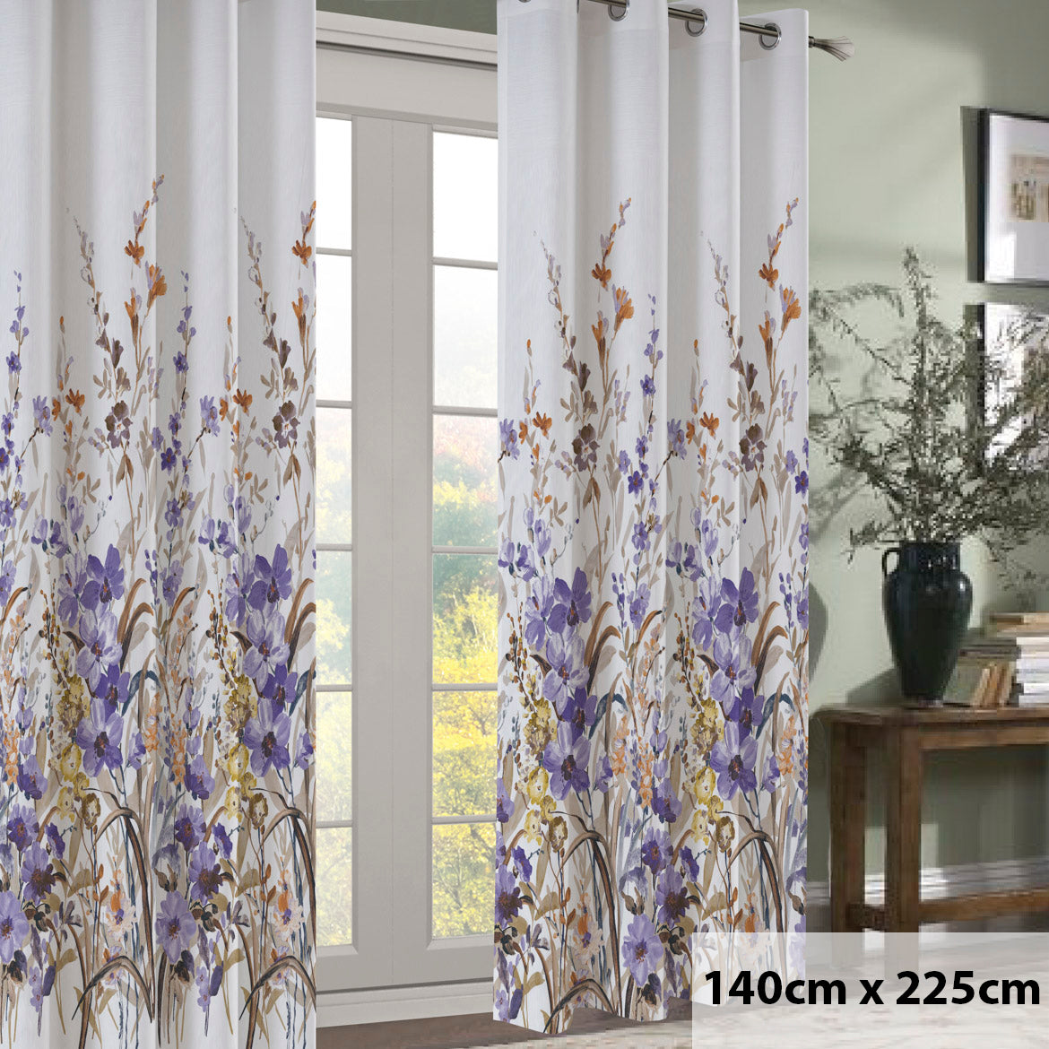 Spring Meadow Floral Printed Ready to Hang Eyelet Curtain