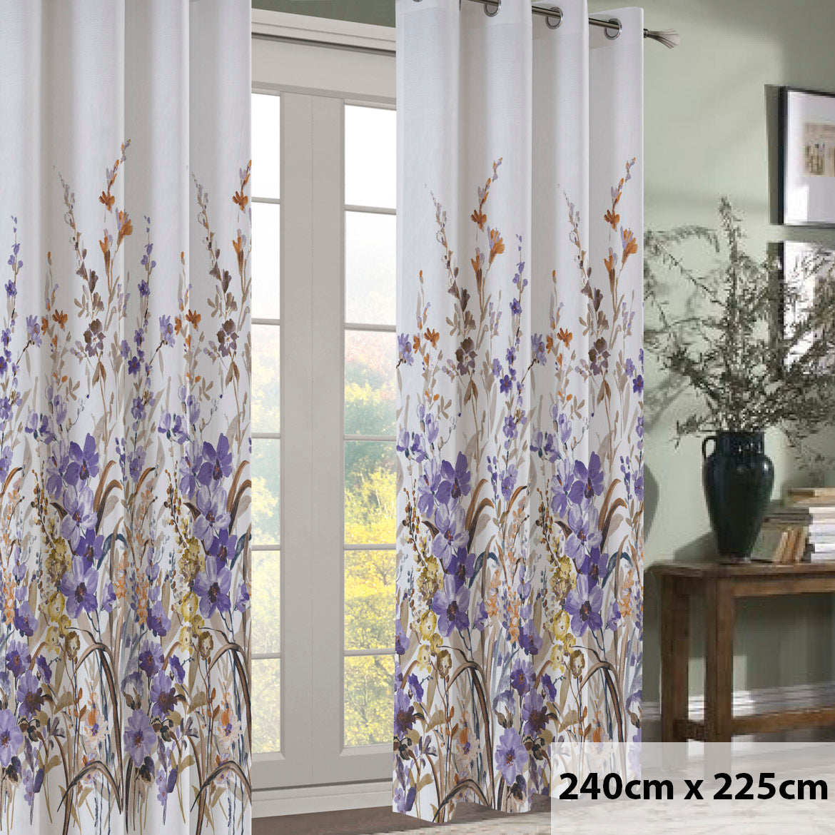 Spring Meadow Floral Printed Ready to Hang Eyelet Curtain